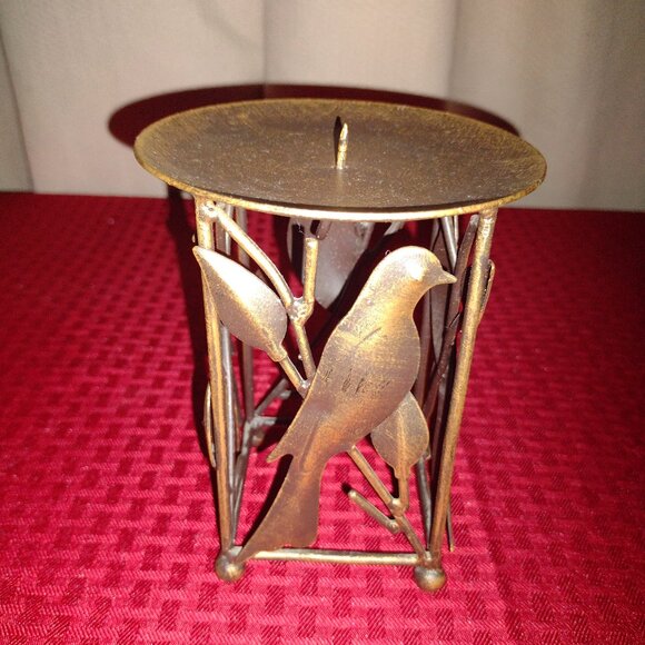 Brushed Gold and Black Finish Metal Bird Pillar Candleholder - Picture 1 of 4